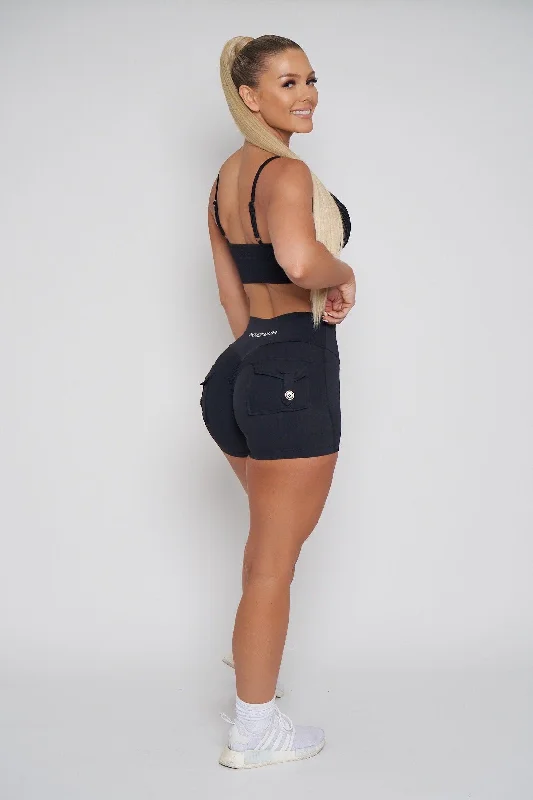 Black Pocket Scrunch Butt Shorts