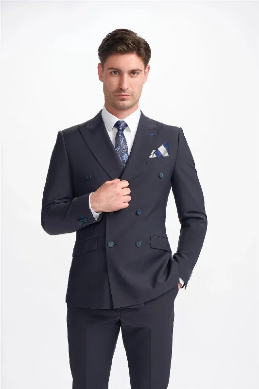 Men's Blazer Dark Navy Double Breasted Tailored Fit Formal Suit Jacket