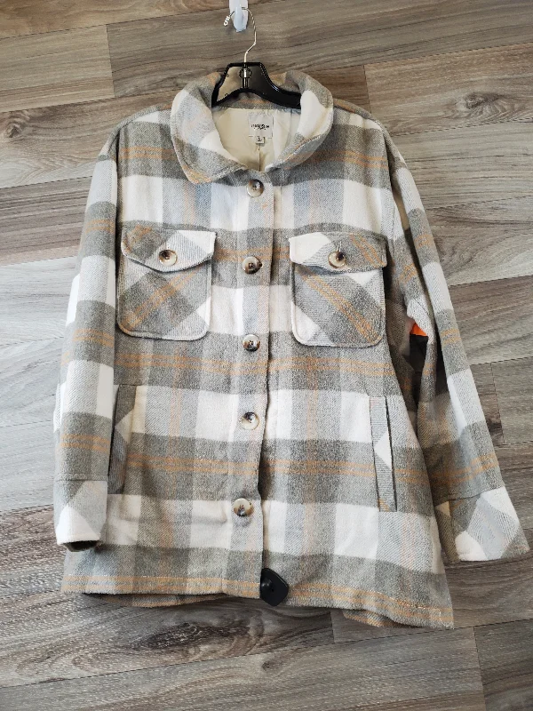 Jacket Shirt By Kensie In Plaid Pattern, Size: L