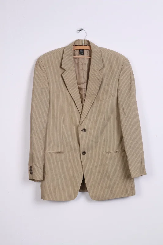 Claiborne Mens 40R Blazer Jacket Taupe Single Breasted Striped Linen